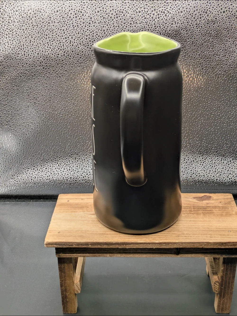 Rae Dunn Black Pitcher with Lime Green Interior - 